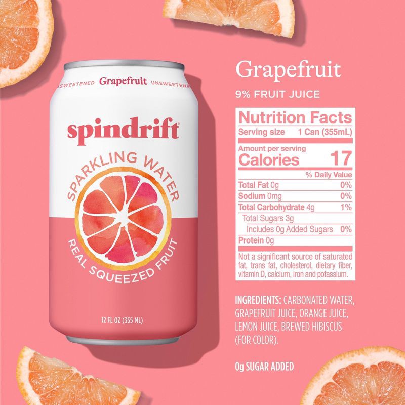 slide 2 of 6, Spindrift Grapefruit Sparkling Water - 8pk/12 fl oz Cans, 8 ct; 12 fl oz