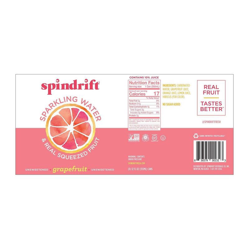 slide 3 of 3, Spindrift Grapefruit Sparkling Water - 8pk/12 fl oz Cans, 8 ct; 12 fl oz