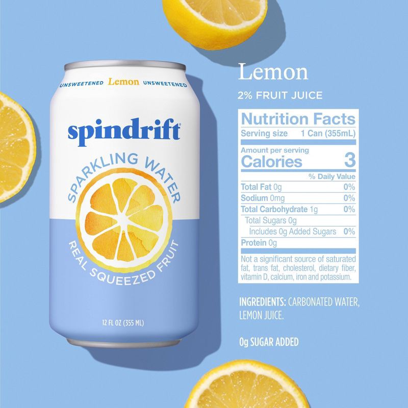 slide 2 of 6, Spindrift Lemon Sparkling Water - 8pk/12 fl oz Cans, 8 ct; 12 fl oz