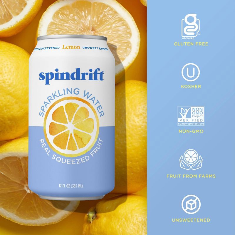 slide 3 of 6, Spindrift Lemon Sparkling Water - 8pk/12 fl oz Cans, 8 ct; 12 fl oz