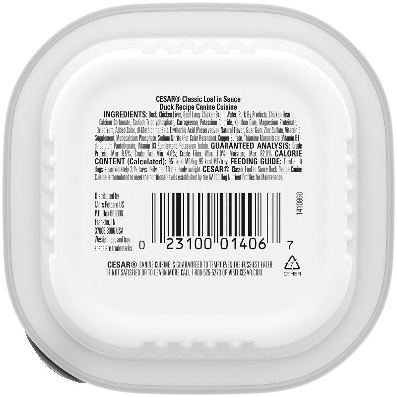 slide 2 of 9, Cesar Loaf in Sauce Duck Recipe Adult Wet Dog Food - 3.5oz, 3.5 oz