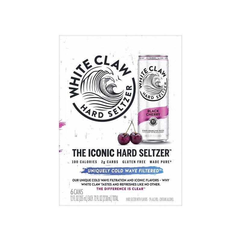 slide 3 of 6, White Claw Hard Seltzer White Claw Black Cherry Hard Seltzer - 6pk/12 fl oz Slim Cans, 6 ct; 12 fl oz