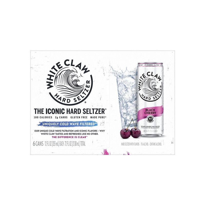 slide 4 of 6, White Claw Hard Seltzer White Claw Black Cherry Hard Seltzer - 6pk/12 fl oz Slim Cans, 6 ct; 12 fl oz