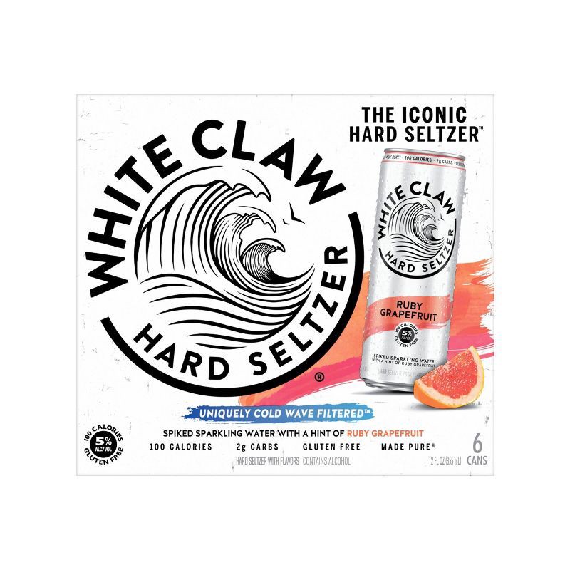 slide 2 of 6, White Claw Hard Seltzer White Claw Ruby Grapefruit Hard Seltzer - 6pk/12 fl oz Slim Cans, 6 ct; 12 fl oz