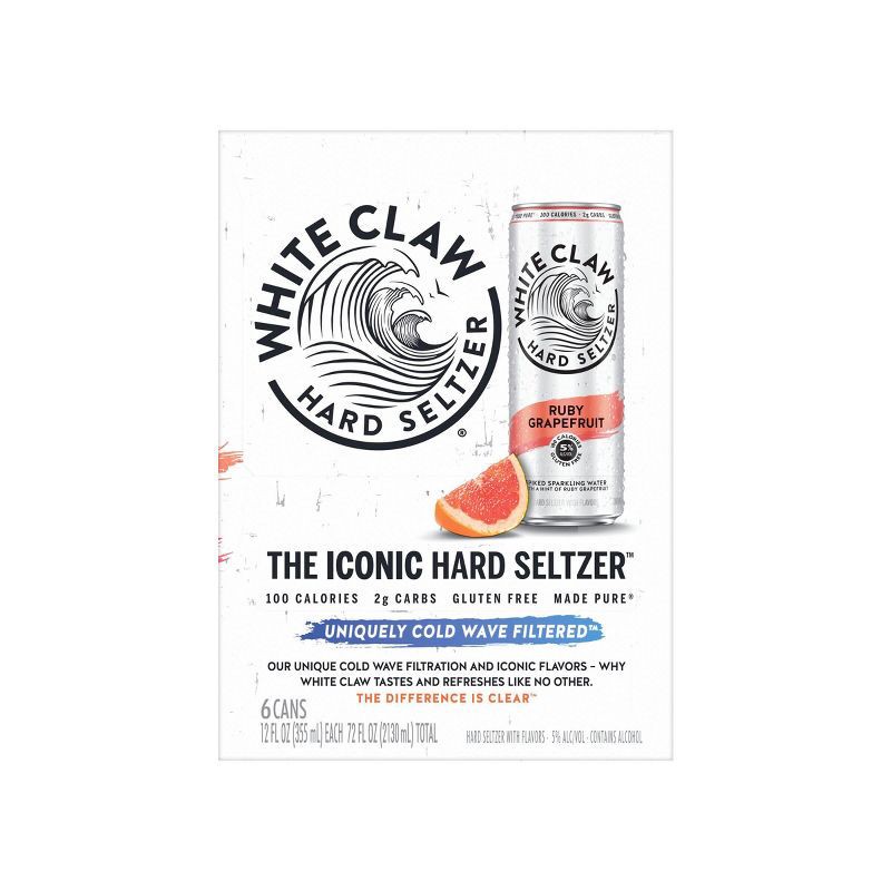 slide 3 of 6, White Claw Hard Seltzer White Claw Ruby Grapefruit Hard Seltzer - 6pk/12 fl oz Slim Cans, 6 ct; 12 fl oz