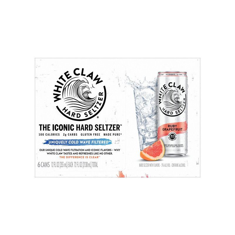 slide 4 of 6, White Claw Hard Seltzer White Claw Ruby Grapefruit Hard Seltzer - 6pk/12 fl oz Slim Cans, 6 ct; 12 fl oz