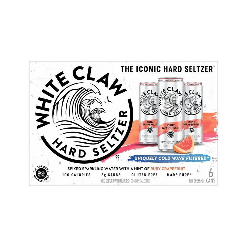 slide 5 of 6, White Claw Hard Seltzer White Claw Ruby Grapefruit Hard Seltzer - 6pk/12 fl oz Slim Cans, 6 ct; 12 fl oz
