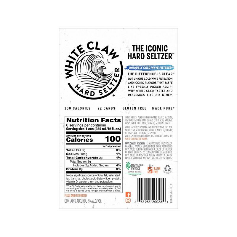 slide 6 of 6, White Claw Hard Seltzer White Claw Ruby Grapefruit Hard Seltzer - 6pk/12 fl oz Slim Cans, 6 ct; 12 fl oz