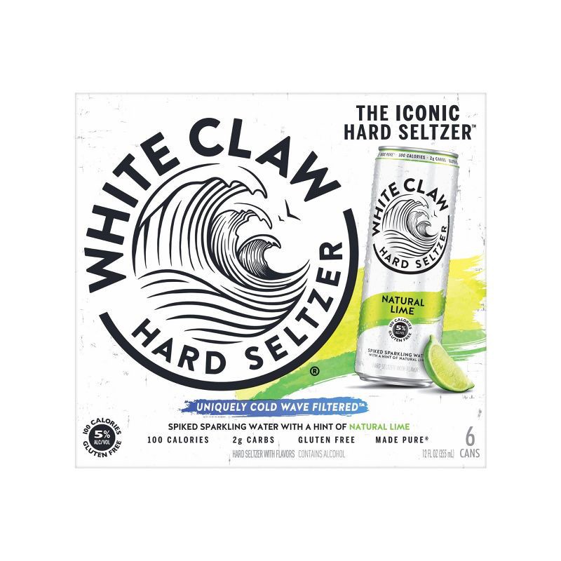 slide 2 of 6, White Claw Hard Seltzer White Claw Natural Lime Hard Seltzer - 6pk/12 fl oz Slim Cans, 6 ct; 12 fl oz