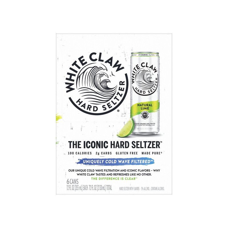 slide 3 of 6, White Claw Hard Seltzer White Claw Natural Lime Hard Seltzer - 6pk/12 fl oz Slim Cans, 6 ct; 12 fl oz