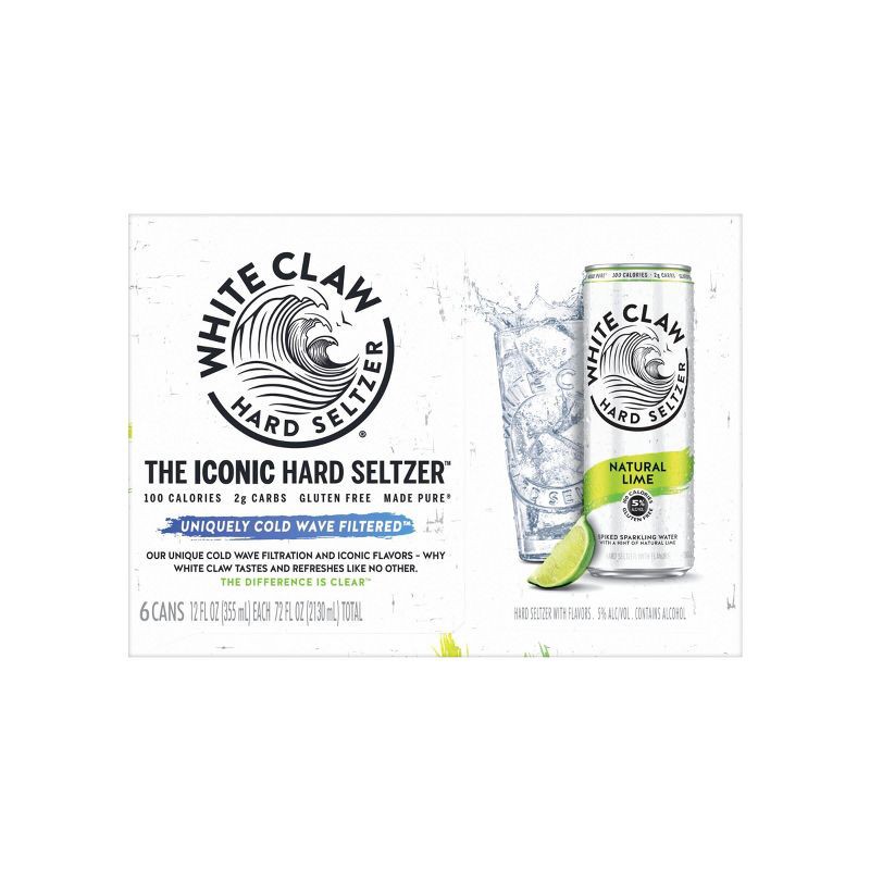 slide 4 of 6, White Claw Hard Seltzer White Claw Natural Lime Hard Seltzer - 6pk/12 fl oz Slim Cans, 6 ct; 12 fl oz