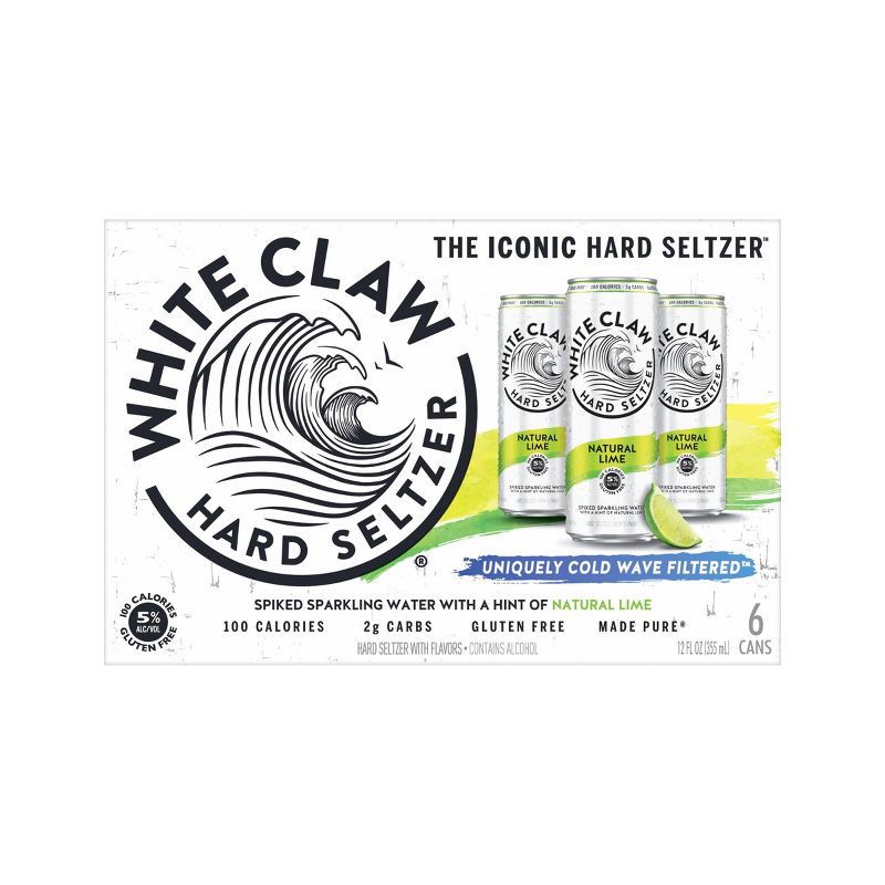 slide 5 of 6, White Claw Hard Seltzer White Claw Natural Lime Hard Seltzer - 6pk/12 fl oz Slim Cans, 6 ct; 12 fl oz