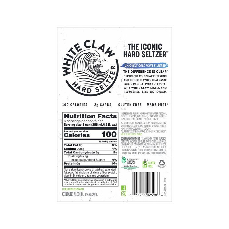 slide 6 of 6, White Claw Hard Seltzer White Claw Natural Lime Hard Seltzer - 6pk/12 fl oz Slim Cans, 6 ct; 12 fl oz