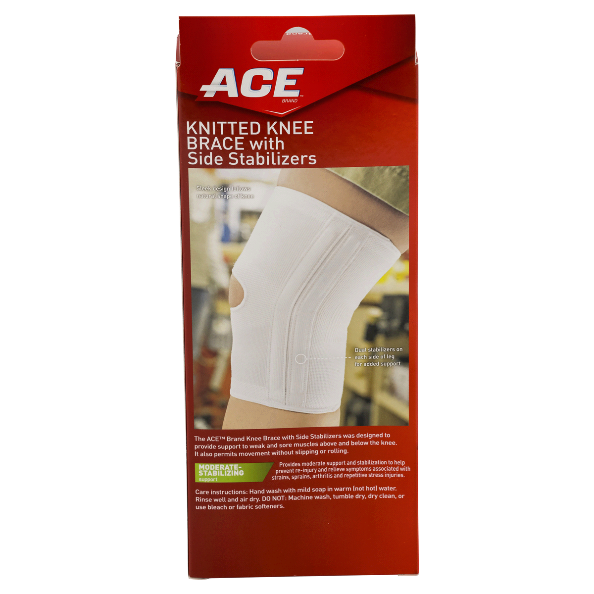 slide 2 of 5, Ace Knitted Knee Brace with Side Stabilizers Moderate Stabilizing, X-Large, XL