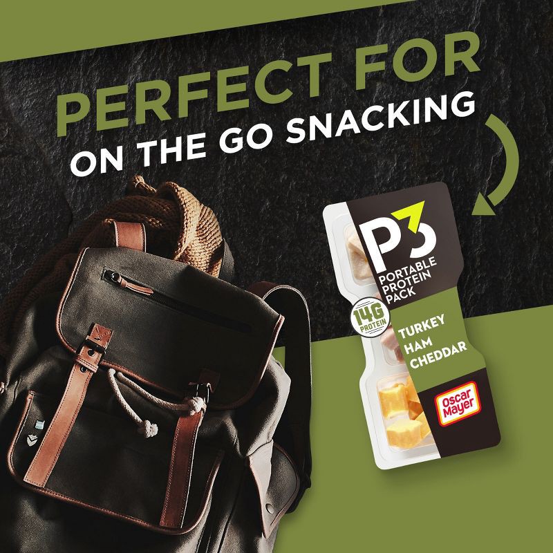 slide 5 of 9, P3 Portable Protein Pack P3 Portable Protein Snack Pack with Turkey, Ham & Cheddar Cheese - 2.3oz, 2.3 oz