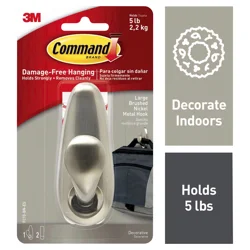 Command™ Command 3M Command Damage-Free Hanging Large Brushed Nickel Metal Hook
