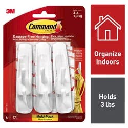 Command 6 Hooks 12 Strips Medium Sized Utility Hooks Value Pack White