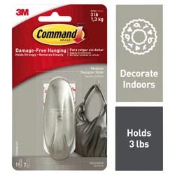 3M Command Damage-Free Hanging Designer Medium Brushed Nickel Hook