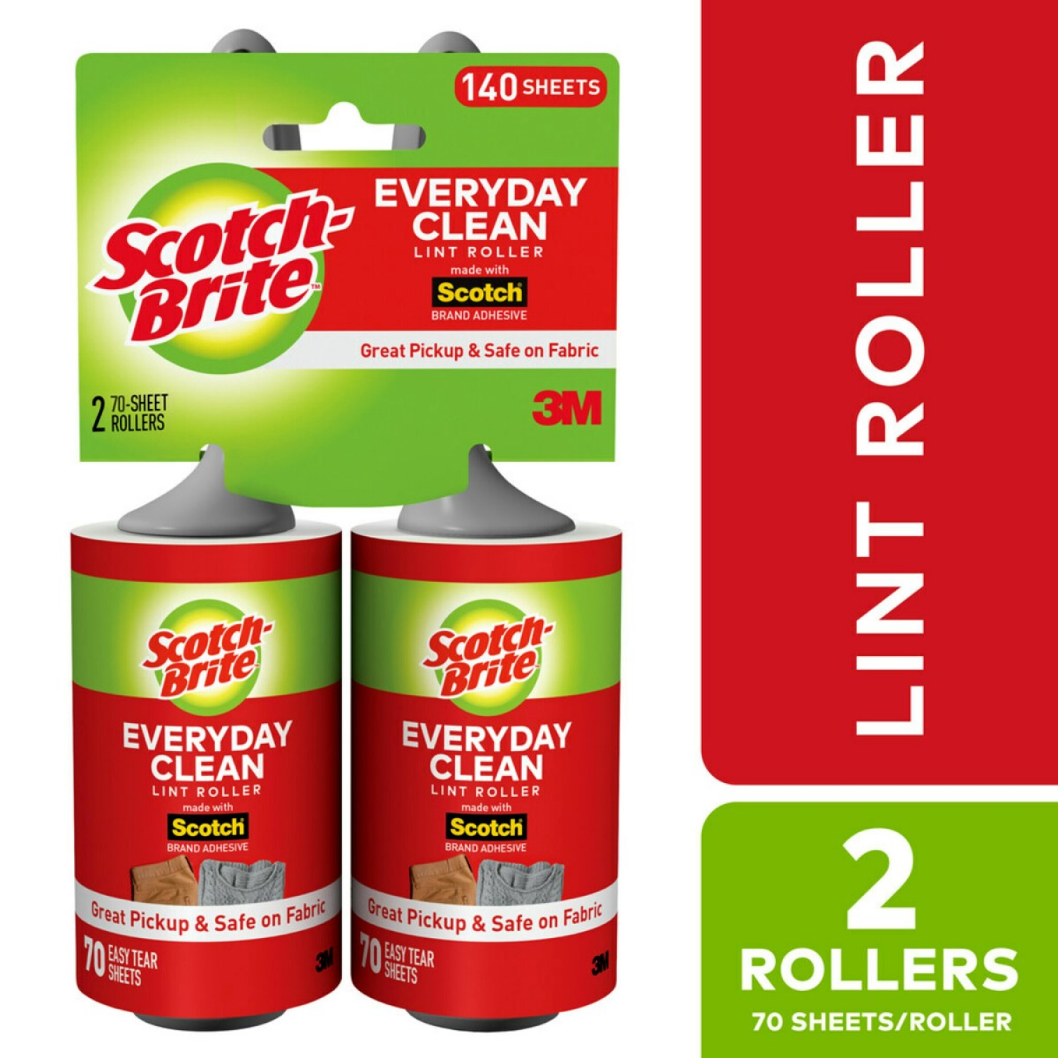 slide 1 of 5, Scotch-Brite Everyday Clean Lint Rollers Value Pack 2 - 70 Sheet Rollers, 2 ct