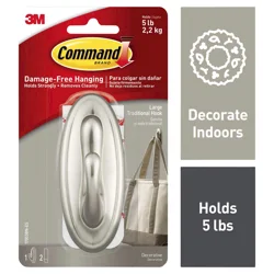 Command Large Sized Traditional Decorative Hook Nickel