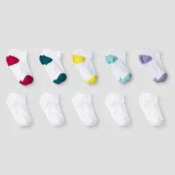 Girls' 10pk Low Cut Athletic Socks - Cat & Jack™ White L