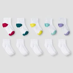 Girls' 10pk Ankle Athletic Socks - Cat & Jack™ White S