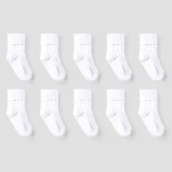 Girls' 10pk Turn Cuff Crew Athletic Socks - Cat & Jack™ White M