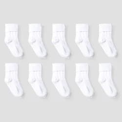 Girls' 10pk Turn Cuff Crew Athletic Socks - Cat & Jack™ White M