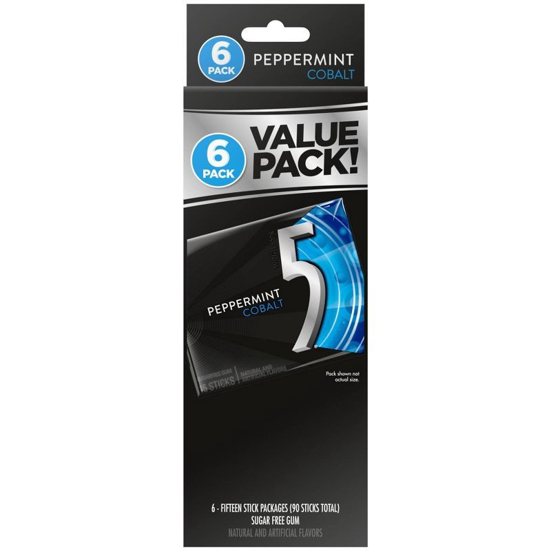 slide 2 of 12, 5 Gum Sugar-Free Peppermint Cobalt Chewing Gum - 15ct/6pk, 15 ct, 6 ct