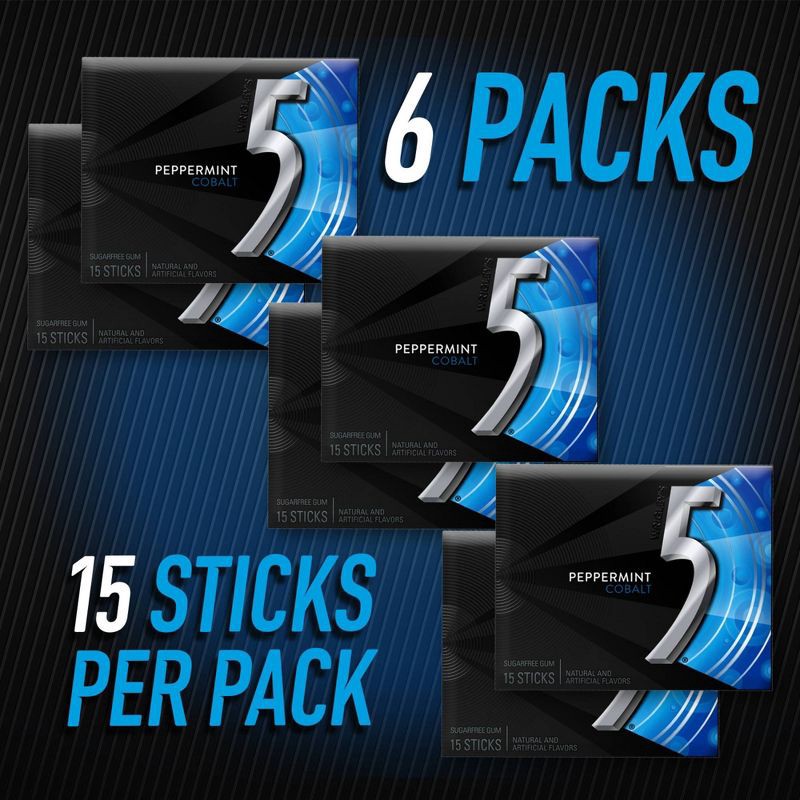 slide 4 of 12, 5 Gum Sugar-Free Peppermint Cobalt Chewing Gum - 15ct/6pk, 15 ct, 6 ct