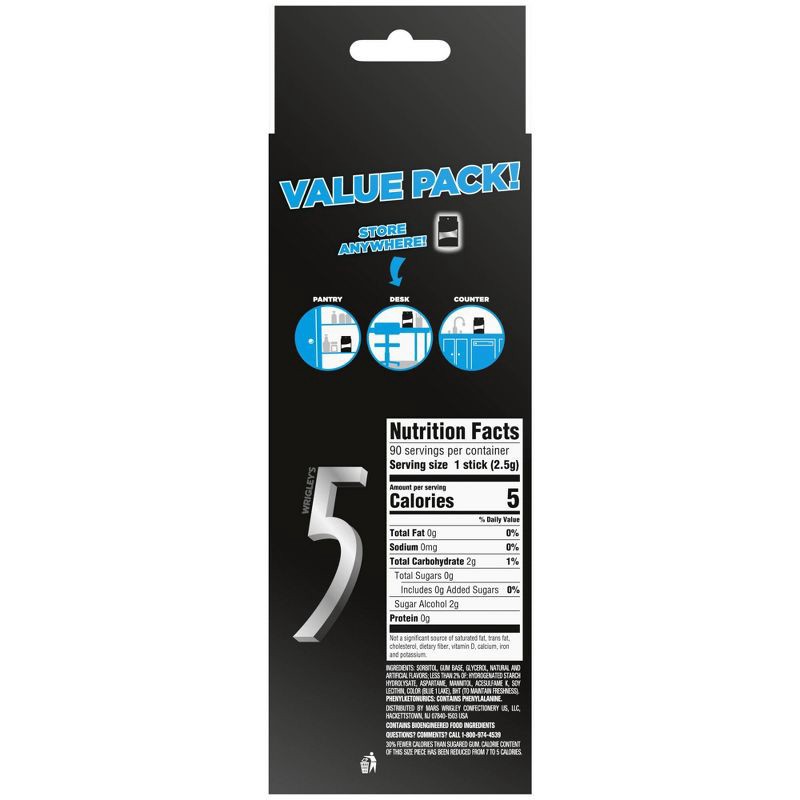 slide 11 of 12, 5 Gum Sugar-Free Peppermint Cobalt Chewing Gum - 15ct/6pk, 15 ct, 6 ct