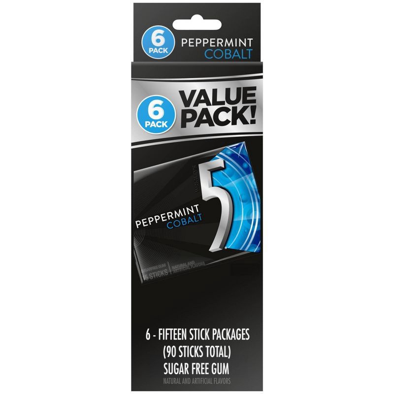 slide 1 of 8, 5 Gum 5 Peppermint Cobalt Sugar Free Chewing Gum - 6pk/15ct, 6 ct, 15 ct