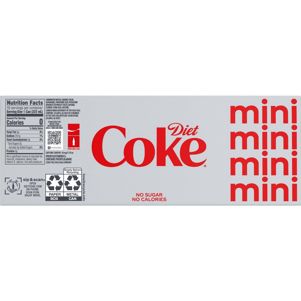 slide 6 of 6, Diet Coke - 10pk/7.5 fl oz Mini-Cans, 10 ct; 7.5 fl oz
