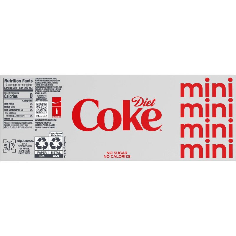 slide 5 of 7, Diet Coke - 10pk/7.5 fl oz Mini-Cans, 10 ct; 7.5 fl oz