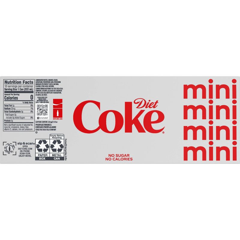 slide 5 of 7, Diet Coke Soda - 10pk/7.5 fl oz Mini-Cans, 10 ct; 7.5 fl oz