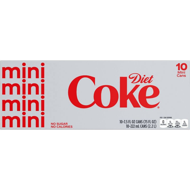 slide 6 of 7, Diet Coke - 10pk/7.5 fl oz Mini-Cans, 10 ct; 7.5 fl oz