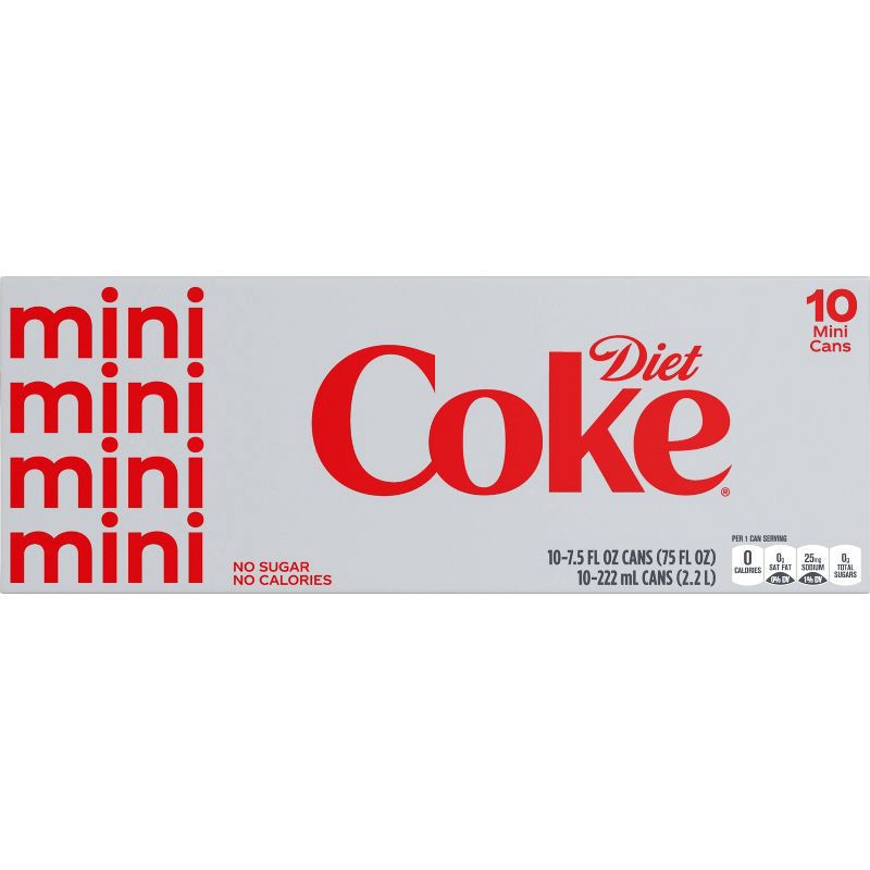 slide 6 of 7, Diet Coke Soda - 10pk/7.5 fl oz Mini-Cans, 10 ct; 7.5 fl oz