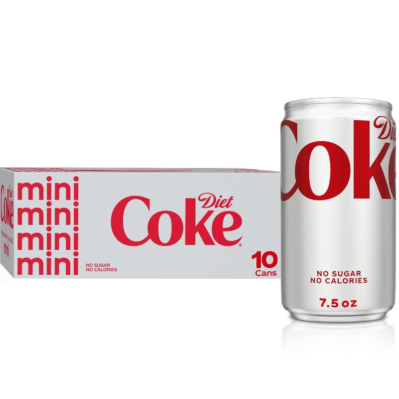 slide 1 of 7, Diet Coke Soda - 10pk/7.5 fl oz Mini-Cans, 10 ct; 7.5 fl oz