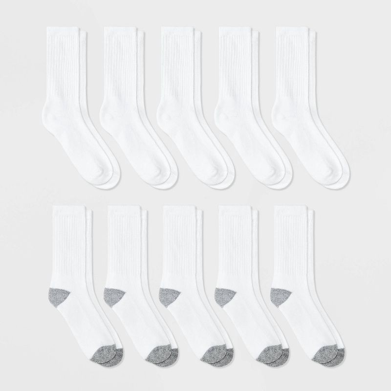 slide 1 of 2, Boys' 10pk Athletic Crew Socks - Cat & Jack™ White M, 10 ct