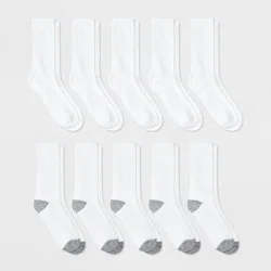 Boys' 10pk Athletic Crew Socks - Cat & Jack™ White S: Flat Seams, Knit Fabric