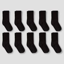 Boys' 10pk Crew Athletic Socks - Cat & Jack™ Black L: Knit, Flat Seams