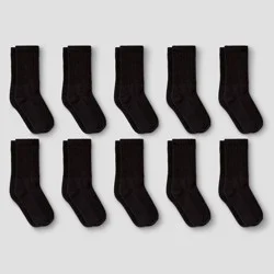 Boys' 10pk Crew Athletic Socks - Cat & Jack™ Black S: Lightweight Knit, Flat Seams, Tumble Dry