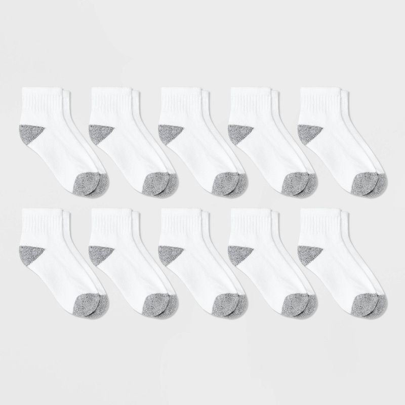 slide 1 of 2, Boys' 10pk Ankle Athletic Socks - Cat & Jack™ White S, 10 ct
