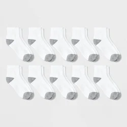 Boys' 10pk Ankle Athletic Socks - Cat & Jack™ White L
