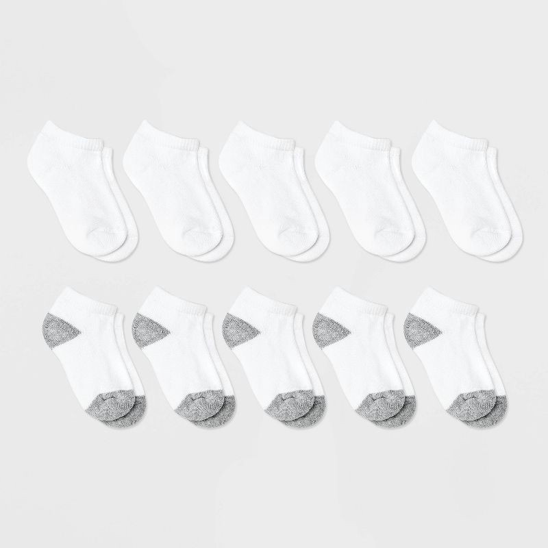 slide 1 of 2, Boys' 10pk Low Cut Athletic Socks - Cat & Jack™ White L, 10 ct