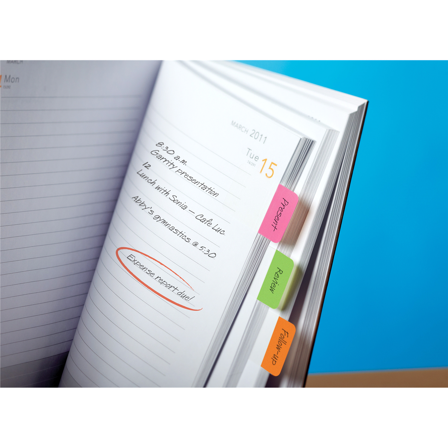 slide 4 of 4, 3M Post-it Tabs, 1 inch Solid, Pink, Green, Orange, 22/Color, 66/Dispenser, 1 ct