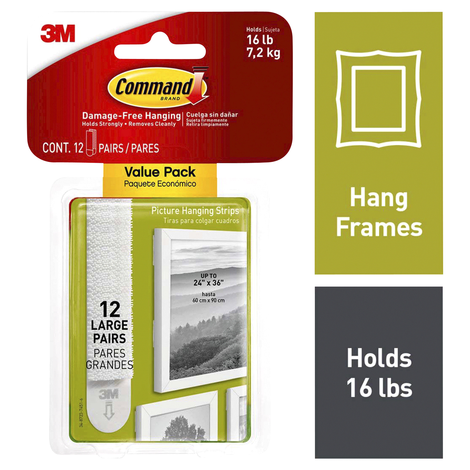 slide 1 of 5, Command Picture Hanging Strips Large Value Pack 12 ea, 12 ct