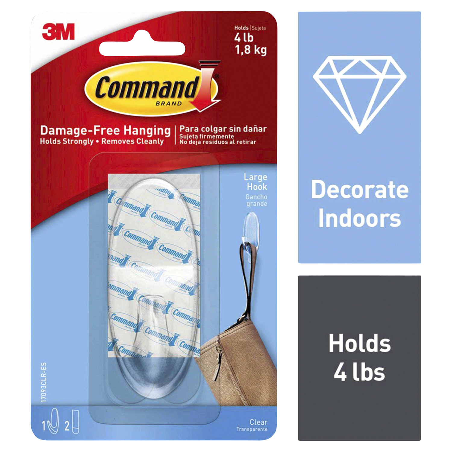 slide 1 of 5, Command Large Clear Hook With Clear Strips, 1 ct