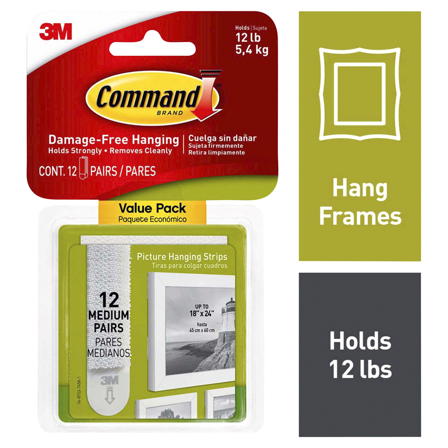 slide 1 of 5, Command Picture Hanging Strips Medium Value Pack 12 ea, 12 ct