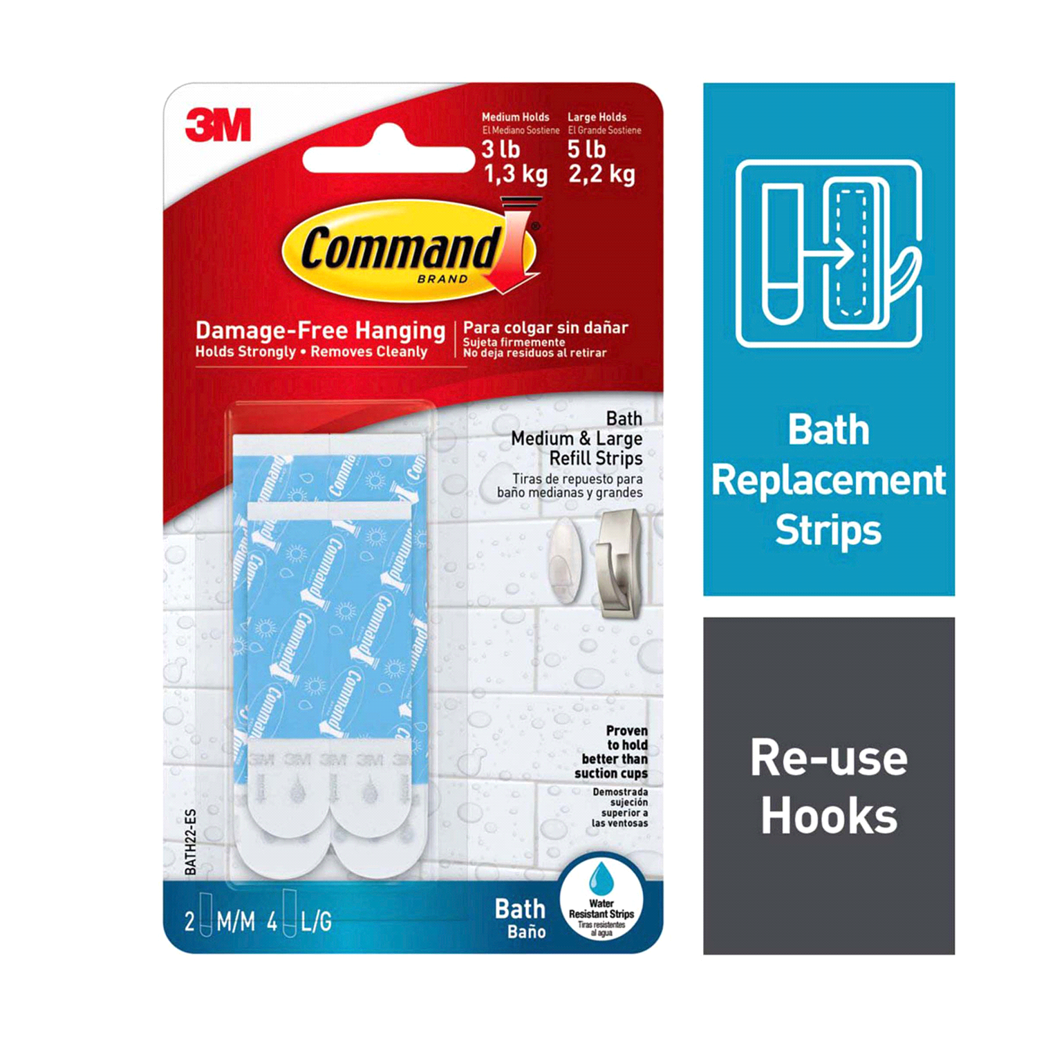 slide 1 of 5, Command Medium & Large Bath Water Resistant Refill Strips 1 ea, 1 ct